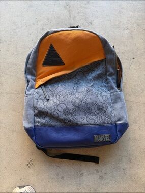 Marvel Gray, Orange & Blue Backpack with Patterned Front